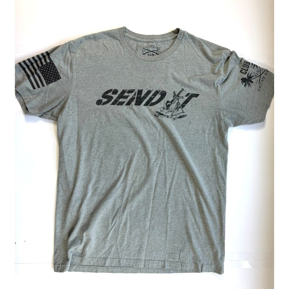 Grunt Style Send It Mortar T Shirt Mens Large Heather Gray Graphic Patriotic USA